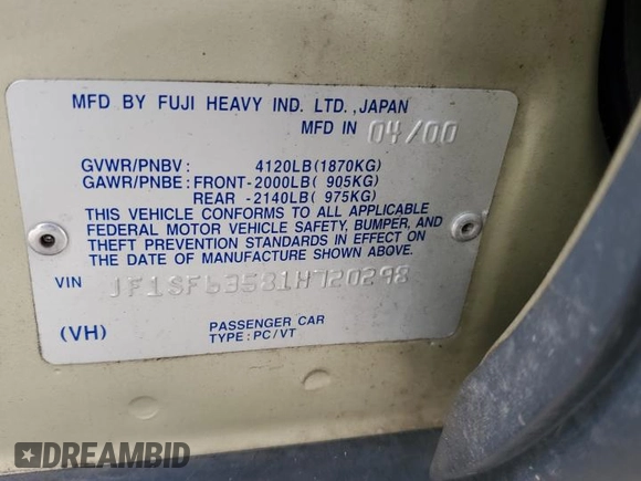 2001 Subaru Forester L with VIN JF1SF63581H720298, listed as a Copart auction lot 50407085 with 80,896 mi miles and Salvage Title. Bid and sale history available at carsss.com. Image 12.