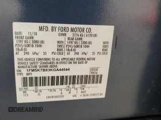 2019 Ford Explorer with VIN 1FM5K7B83KGA44544, listed as a Copart auction lot 54526565 with 26,719 mi miles and Salvage title. Bid and sale history available at DreamBid. Image 13.