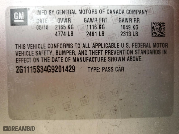 2016 Chevrolet Impala LT with VIN 2G1115S34G9201429, listed as a Copart auction lot 47064225 with 130,744 mi miles and Salvage Title. Bid and sale history available at carsss.com. Image 13.