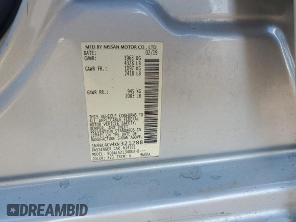 2019 Nissan Altima SR with VIN 1N4BL4CV4KN321288, listed as a Copart auction lot 49854595 with 102,581 mi miles and Salvage Title. Bid and sale history available at carsss.com. Image 15.