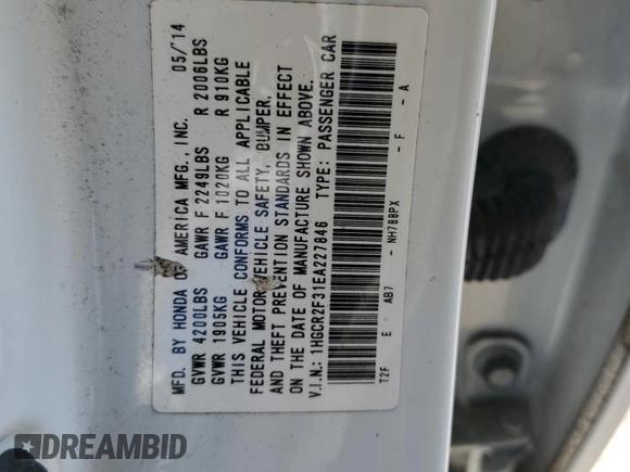 2014 Honda Accord LX with VIN 1HGCR2F31EA227846, listed as a Copart auction lot 47406245 with 120,185 mi miles and Salvage Title. Bid and sale history available at carsss.com. Image 13.