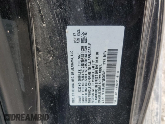 2018 Honda Odyssey EX-L with VIN 5FNRL6H77JB009851, listed as a Copart auction lot 52203155 with 127,575 mi miles and Salvage Title. Bid and sale history available at carsss.com. Image 13.