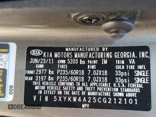 2012 Kia Sorento SX with VIN 5XYKW4A25CG212101, listed as a Copart auction lot 47440555 with 149,970 mi miles and Salvage Title. Bid and sale history available at carsss.com. Image 14.