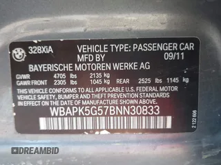 2011 BMW 3 Series 328i xDrive with VIN WBAPK5G57BNN30833, listed as a IAAI auction lot 42632292 with 157,153 mi miles and . Bid and sale history available at DreamBid. Image 9.