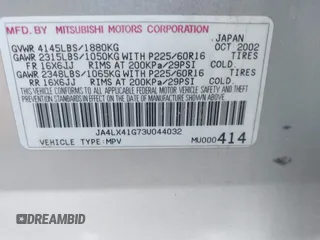 2003 Mitsubishi Outlander XLS with VIN JA4LX41G73U044032, listed as a IAAI auction lot 41794058 with 285,734 mi miles. Bid and sale history available at carsss.com. Image 9.