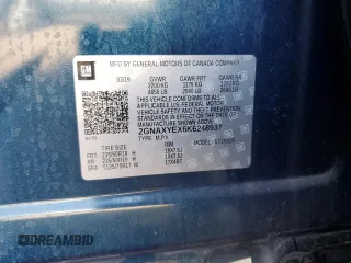 2019 Chevrolet Equinox Premier with VIN 2GNAXYEX6K6248937, listed as a Copart auction lot 48975255 with 52,038 mi miles and Salvage Title. Bid and sale history available at carsss.com. Image 15.