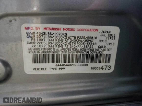 2011 Mitsubishi Outlander SE z VIN JA4AR4AU2BZ023338, wystawiony jako Copart lot #44125975 z przebiegiem 156 342 mil mil oraz Czysty tytuł • Clean title. Historia ofert i sprzedaży dostępna na DreamBid. Obrazek 13.