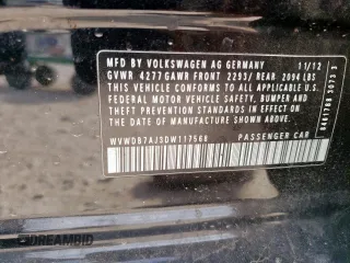 2013 Volkswagen Golf w/Conv & Sunroof z VIN WVWDB7AJ3DW117568, wystawiony jako Copart lot #57638805 z przebiegiem 133 641 mil mil oraz Szkoda całkowita • Salvage title. Historia ofert i sprzedaży dostępna na DreamBid. Obrazek 12.
