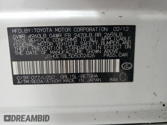 2013 Lexus GS 350 with VIN JTHCE1BL5D5002426, listed as a Copart auction lot 58789795 with 193,360 mi miles and Clean title. Bid and sale history available at DreamBid. Image 13.