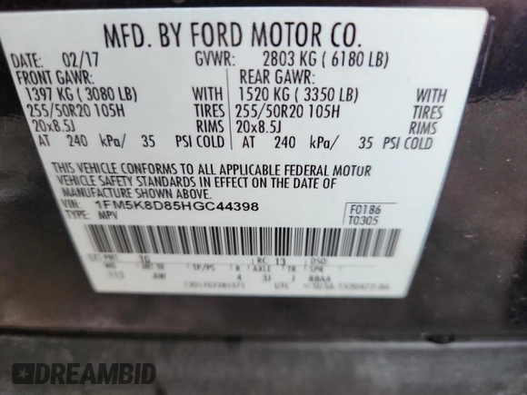 2017 Ford Explorer XLT z VIN 1FM5K8D85HGC44398, wystawiony jako Copart lot #62710735 z przebiegiem 66 978 mil mil oraz Szkoda całkowita • Salvage title. Historia ofert i sprzedaży dostępna na DreamBid. Obrazek 13.