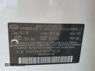 2019 Hyundai Sonata SEL with VIN 5NPE34AF5KH738048, listed as a Copart auction lot 49234445 with 62,075 mi miles and Salvage Title. Bid and sale history available at DreamBid. Image 13.