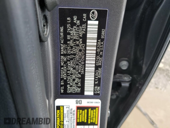 2022 Lexus ES 350 z VIN 58ADZ1B12NU131342, wystawiony jako Copart lot #50206815 z przebiegiem 21 661 mil mil oraz Szkoda całkowita • Salvage title. Historia ofert i sprzedaży dostępna na DreamBid. Obrazek 14.