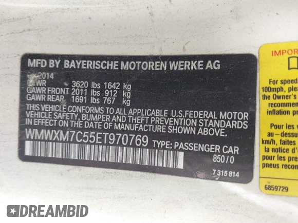 2014 MINI Hardtop S with VIN WMWXM7C55ET970769, listed as a IAAI auction lot 42181868 with 173,839 mi miles and . Bid and sale history available at DreamBid. Image 9.