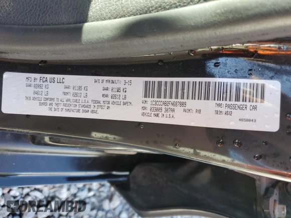 2015 Chrysler 200 Limited with VIN 1C3CCCAB2FN687889, listed as a Copart auction lot 52094895 with 166,336 mi miles and Salvage Title. Bid and sale history available at DreamBid. Image 12.
