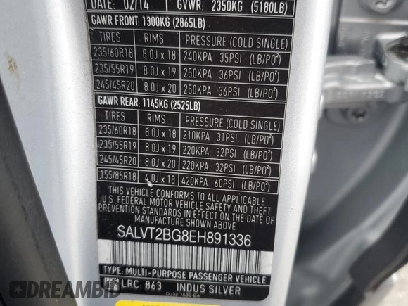 2014 Land Rover Range Rover Evoque Dynamic with VIN SALVT2BG8EH891336, listed as a Copart auction lot 62345385 with 139,137 mi miles and Clean title. Bid and sale history available at DreamBid. Image 14.