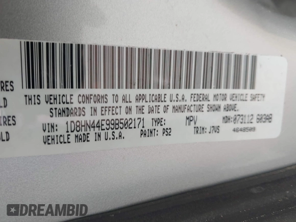 2009 Dodge Grand Caravan SE z VIN 1D8HN44E99B502171, wystawiony jako IAAI lot #42267604 z przebiegiem 166 131 mil mil oraz . Historia ofert i sprzedaży dostępna na DreamBid. Obrazek 9.