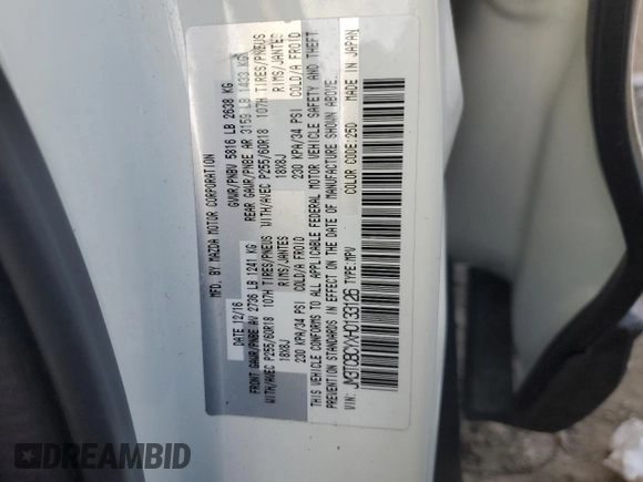2017 Mazda CX-9 Touring with VIN JM3TCBCYXH0133126, listed as a Copart auction lot 82731863 with 0 mi miles and Salvage Title. Bid and sale history available at carsss.com. Image 15.