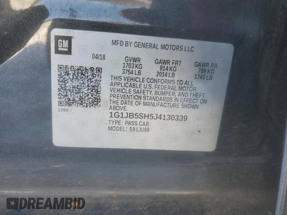 2018 Chevrolet Sonic LS with VIN 1G1JB5SH5J4130339, listed as a Copart auction lot 45695185 with 67,667 mi miles and Salvage title. Bid and sale history available at DreamBid. Image 12.