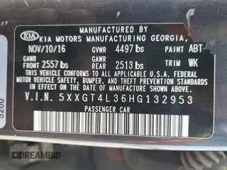 2017 Kia Optima LX with VIN 5XXGT4L36HG132953, listed as a Copart auction lot 50586395 with 139,203 mi miles and Salvage Title. Bid and sale history available at carsss.com. Image 13.