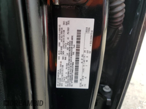 2022 Ford F-350 XL with VIN 1FT8W3DT3NEC57882, listed as a Copart auction lot 47957795 with 369,200 mi miles and Clean Title. Bid and sale history available at DreamBid. Image 12.