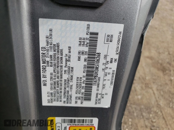 2021 Ford Mustang EcoBoost z VIN 1FATP8UH3M5106268, wystawiony jako Copart lot #56939595 z przebiegiem 114 877 mil mil oraz Szkoda całkowita • Salvage title. Historia ofert i sprzedaży dostępna na DreamBid. Obrazek 13.