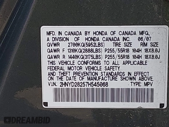 2007 Acura MDX with VIN 2HNYD28257H545068, listed as a IAAI auction lot 42107652 with 227,122 mi miles. Bid and sale history available at carsss.com. Image 9.