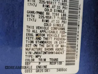 2017 Nissan Rogue SV with VIN JN8AT2MT8HW144047, listed as a Copart auction lot 62475305 with 133,167 mi miles and Salvage title. Bid and sale history available at DreamBid. Image 14.