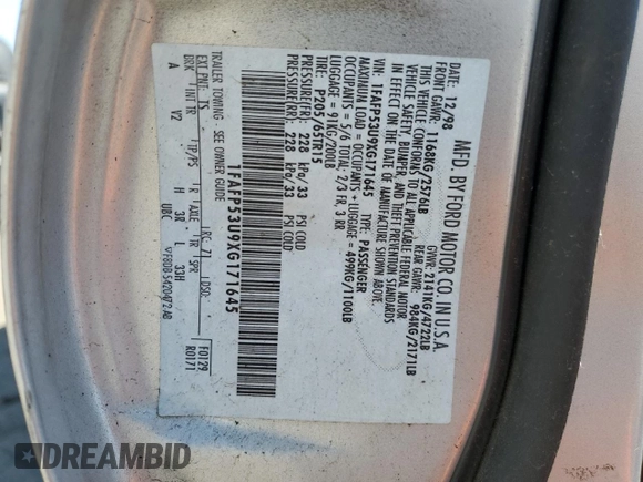 1999 Ford Taurus SE with VIN 1FAFP53U9XG171645, listed as a Copart auction lot 53187385 with 180,644 mi miles and Clean title. Bid and sale history available at DreamBid. Image 12.