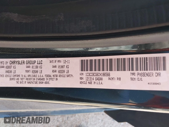 2012 Chrysler 200 Limited with VIN 1C3CCBCG6CN186566, listed as a IAAI auction lot 42085633 with 169,286 mi miles and . Bid and sale history available at DreamBid. Image 9.