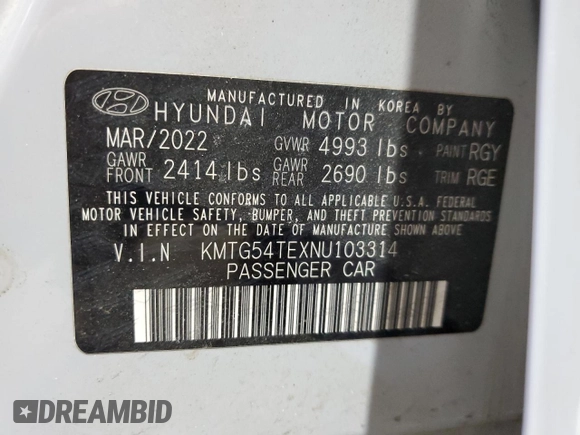 2022 Genesis G70 3.3T with VIN KMTG54TEXNU103314, listed as a Copart auction lot 50079415 with 46,603 mi miles and Salvage Title. Bid and sale history available at DreamBid. Image 13.