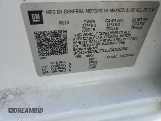 2020 Chevrolet Silverado 1500 RST with VIN 3GCPWDET1LG410264, listed as a Copart auction lot 46705815 with Not Provided miles and Non Repairable. Bid and sale history available at DreamBid. Image 12.
