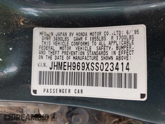 1995 Honda Civic с VIN JHMEH969XSS023414, выставлен на аукционе IAAI как лот 42088800 с пробегом 360 836 миль миль и . История ставок и продаж доступна на DreamBid. Изображение 9.