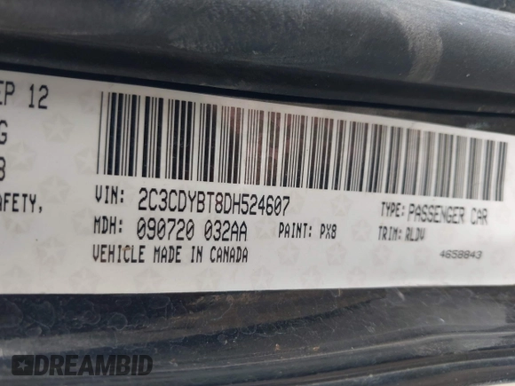 2013 Dodge Challenger R/T z VIN 2C3CDYBT8DH524607, wystawiony jako IAAI lot #42224993 z przebiegiem Nie podano mil oraz . Historia ofert i sprzedaży dostępna na DreamBid. Obrazek 9.