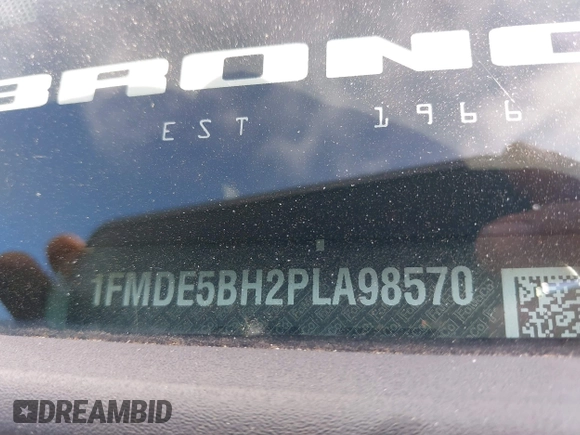 2023 Ford Bronco с VIN 1FMDE5BH2PLA98570, выставлен на аукционе IAAI как лот 42322165 с пробегом 10 266 миль миль и . История ставок и продаж доступна на DreamBid. Изображение 17.