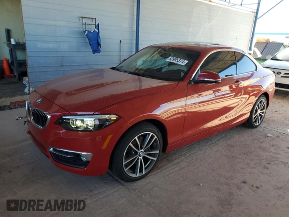 2018 BMW 2 Series 230i with VIN WBA2J1C50JVB98568, listed as a Copart auction lot 83995374 with 13,991 mi miles and Salvage Title. Bid and sale history available at carsss.com. Image 1.