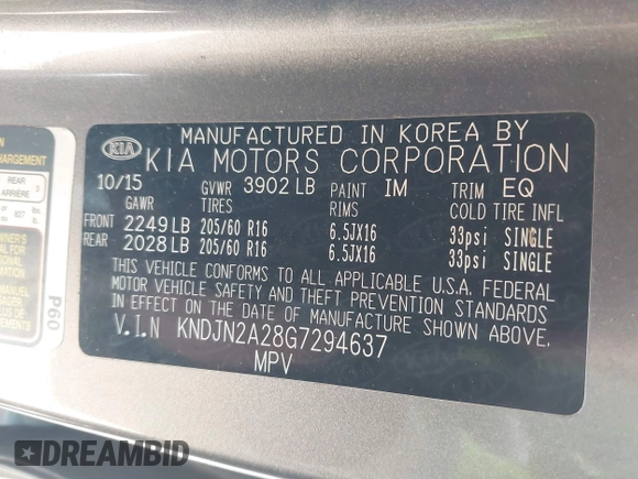 2016 Kia Soul with VIN KNDJN2A28G7294637, listed as a IAAI auction lot 41843806 with 156,179 mi miles. Bid and sale history available at carsss.com. Image 9.