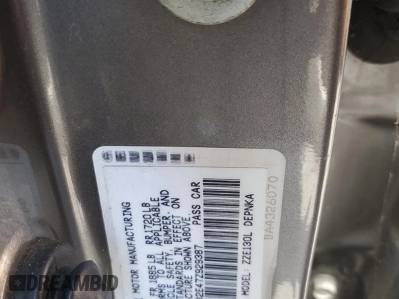 2007 Toyota Corolla CE with VIN 1NXBR32E47Z929387, listed as a Copart auction lot 62547505 with 245,897 mi miles and Salvage title. Bid and sale history available at DreamBid. Image 12.