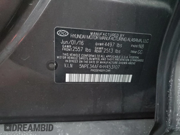 2017 Hyundai Sonata Sport with VIN 5NPE34AF4HH453107, listed as a Copart auction lot 88960945 with 82,082 mi miles and Salvage Title. Bid and sale history available at DreamBid. Image 13.
