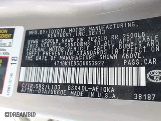 2013 Toyota Avalon XLE with VIN 4T1BK1EB5DU053922, listed as a IAAI auction lot 41349850 with 85,256 mi miles. Bid and sale history available at carsss.com. Image 9.
