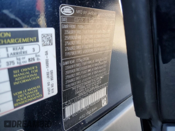 2019 Land Rover Range Rover Sport HSE with VIN SALWR2RK5KA855993, listed as a Copart auction lot 86353584 with 113,083 mi miles and Salvage Title. Bid and sale history available at carsss.com. Image 13.