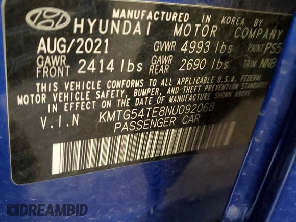 2022 Genesis G70 3.3T with VIN KMTG54TE8NU092068, listed as a Copart auction lot 85809484 with 48,319 mi miles and Salvage Title. Bid and sale history available at DreamBid. Image 13.