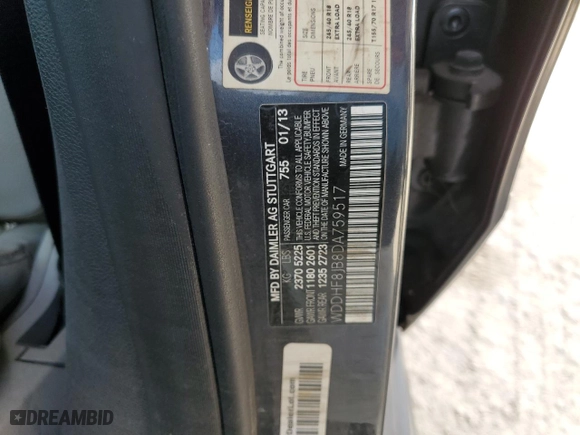 2013 Mercedes-Benz E-Class E 350 Luxury with VIN WDDHF8JB8DA759517, listed as a Copart auction lot 76479244 with 0 mi miles and Non Repairable. Bid and sale history available at carsss.com. Image 13.