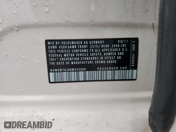 2011 Volkswagen Golf TDI z VIN WVWDM7AJ9BW343668, wystawiony jako Copart lot #45813765 z przebiegiem 86 490 mil mil oraz Szkoda całkowita • Salvage title. Historia ofert i sprzedaży dostępna na DreamBid. Obrazek 12.