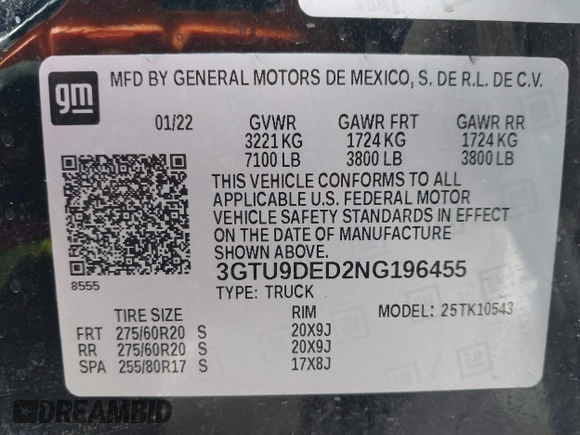 2022 GMC Sierra 1500 SLT z VIN 3GTU9DED2NG196455, wystawiony jako IAAI lot #41880847 z przebiegiem 32 231 mil mil oraz . Historia ofert i sprzedaży dostępna na DreamBid. Obrazek 9.