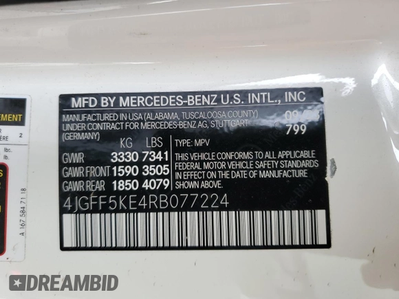 2024 Mercedes-Benz GLS 450 with VIN 4JGFF5KE4RB077224, listed as a Copart auction lot 52364055 with 31,854 mi miles and Salvage title. Bid and sale history available at DreamBid. Image 15.