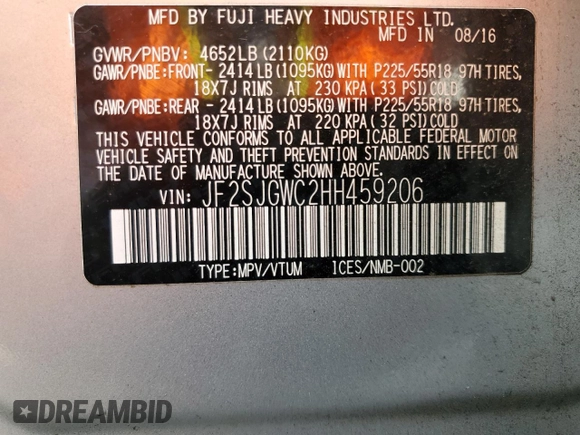 2017 Subaru Forester Touring with VIN JF2SJGWC2HH459206, listed as a Copart auction lot 44596895 with 163,028 mi miles and Clean Title. Bid and sale history available at carsss.com. Image 12.