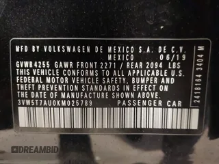2019 Volkswagen GTI S с VIN 3VW5T7AU0KM025789, выставлен на аукционе IAAI как лот 41214585 с пробегом 71 624 миль миль и . История ставок и продаж доступна на DreamBid. Изображение 9.