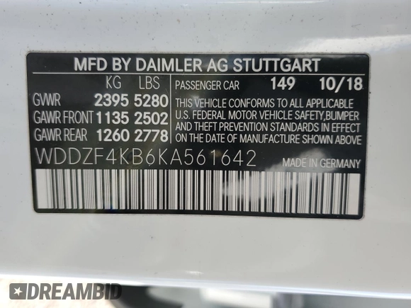 2019 Mercedes-Benz E-Class E 300 with VIN WDDZF4KB6KA561642, listed as a Copart auction lot 46809195 with 47,792 mi miles and Salvage Title. Bid and sale history available at carsss.com. Image 14.