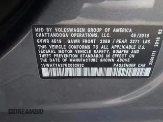 2016 Volkswagen Passat 1.8T S with VIN 1VWAT7A37GC062532, listed as a IAAI auction lot 40267187 with 108,340 mi miles. Bid and sale history available at carsss.com. Image 9.