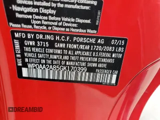 2016 Porsche 718 Cayman z VIN WP0AA2A85GK170399, wystawiony jako Copart lot #57856005 z przebiegiem 72 552 mil mil oraz Szkoda całkowita • Salvage title. Historia ofert i sprzedaży dostępna na DreamBid. Obrazek 12.